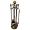 Vintage Italian Four-Piece Brass Fireplace Tool Set with Stand, 1980s, Set of 4 1