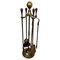 Vintage Italian Four-Piece Brass Fireplace Tool Set with Stand, 1980s, Set of 4, Image 1