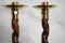 English Oak Barley Twist Candlesticks with Hammered Brass Cups, Set of 2 10