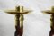 English Oak Barley Twist Candlesticks with Hammered Brass Cups, Set of 2 7