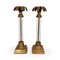 Tall Mid-Century Brass Palm Tree Candleholders with Cut Glass Stems, Set of 2 1