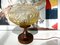 Kleine portugiesische Mid-Century Tischlampe aus Holz & Bernsteinfarbenem Glas, 1960er 2