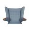 Papa Bear Chair with Stool in Blue Fabric by Hans Wegner, 1970s, Set of 2 4