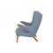 Papa Bear Chair with Stool in Blue Fabric by Hans Wegner, 1970s, Set of 2 15