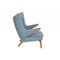 Papa Bear Chair with Stool in Blue Fabric by Hans Wegner, 1970s, Set of 2 6