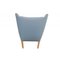Papa Bear Chair with Stool in Blue Fabric by Hans Wegner, 1970s, Set of 2 7