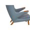 Papa Bear Chair with Stool in Blue Fabric by Hans Wegner, 1970s, Set of 2 9
