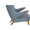 Sedia Papa Bear con sgabello in tessuto blu di Hans Wegner, anni '70, set di 2, Immagine 9