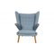 Papa Bear Chair with Stool in Blue Fabric by Hans Wegner, 1970s, Set of 2 3