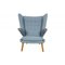 Papa Bear Chair with Stool in Blue Fabric by Hans Wegner, 1970s, Set of 2, Image 3