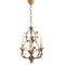 Lámpara de araña italiana vintage de porcelana rosa dorada, Imagen 9