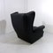 Poltrona Wingback in pelle nera su ruote, anni '60, Immagine 3