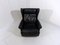 Wingback Chair in Black Leather on Wheels, 1960s 10
