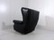 Wingback Chair in Black Leather on Wheels, 1960s 7