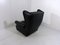 Wingback Chair in Black Leather on Wheels, 1960s 6