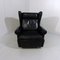 Wingback Chair in Black Leather on Wheels, 1960s 14