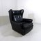 Fauteuil à Oreilles en Cuir Noir sur Roulettes, 1960s 1