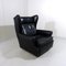 Wingback Chair in Black Leather on Wheels, 1960s 1
