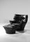 Large Armchair and Footrest in Black Leather by Bernard Massot, 1980s, Set of 2, Image 2