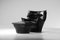 Large Armchair and Footrest in Black Leather by Bernard Massot, 1980s, Set of 2, Image 7