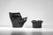 Large Armchair and Footrest in Black Leather by Bernard Massot, 1980s, Set of 2 10