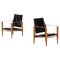 Kaare Klint zugeschriebene Schwarze Leder Safari Stühle, 1950er, 2er Set 1