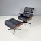 Sillón estadounidense moderno de cuero negro con otomana de Eames para Miller, años 70. Juego de 2, Imagen 2