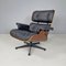 American Modern Black Leather Lounge Chair with Ottoman by Eames for Miller, 1970s, Set of 2 3