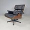 Fauteuil Moderne en Cuir Noir avec Ottomane par Eames pour Miller, 1970s, Set de 2 3