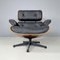 Sillón estadounidense moderno de cuero negro con otomana de Eames para Miller, años 70. Juego de 2, Imagen 4