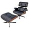 American Modern Black Leather Lounge Chair with Ottoman by Eames for Miller, 1970s, Set of 2 1