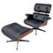 Fauteuil Moderne en Cuir Noir avec Ottomane par Eames pour Miller, 1970s, Set de 2 1