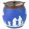 Victorian Neoclassical Portland Blue Jasperware Cameo Biscuit Jar from Wedgwood 1