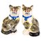 19th Century English Victorian Polychrome Pottery Cats from Staffordshire, Set of 2 1