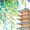 Signierter japanischer Noritake Sommerpagodenteller aus Porzellan 2