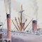 Belgian Artist, Ferry Harbour, Watercolour Painting, Image 4