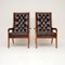 Vintage Walnut & Leather Armchairs attributed to Howard Keith, 1960s, Set of 2 2