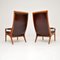 Vintage Walnut & Leather Armchairs attributed to Howard Keith, 1960s, Set of 2 4