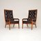 Vintage Walnut & Leather Armchairs attributed to Howard Keith, 1960s, Set of 2 1