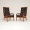 Vintage Walnut & Leather Armchairs attributed to Howard Keith, 1960s, Set of 2, Image 1