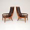 Vintage Walnut & Leather Armchairs attributed to Howard Keith, 1960s, Set of 2 3