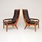 Vintage Walnut & Leather Armchairs attributed to Howard Keith, 1960s, Set of 2, Image 3