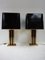 Mid-Century Modern Hollywood Regency Black Lacquer and Brass Table Lamps, 1970s, Set of 2 1