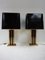 Mid-Century Modern Hollywood Regency Black Lacquer and Brass Table Lamps, 1970s, Set of 2, Image 1