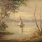Artista francese, Lago con barche, 1950, Olio su tela, con cornice, Immagine 1