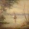 French Artist, Lake with Boats, 1950, Oil on Canvas, Framed 1