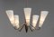 Swedish Brass with Beech Five Arm Chandelier with Frosted Art Glass Shades attributed to Hans Bergström for Asea, 1950s, Image 2