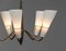 Swedish Brass with Beech Five Arm Chandelier with Frosted Art Glass Shades attributed to Hans Bergström for Asea, 1950s 5