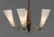 Swedish Brass with Beech Five Arm Chandelier with Frosted Art Glass Shades attributed to Hans Bergström for Asea, 1950s 7