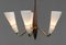 Swedish Brass with Beech Five Arm Chandelier with Frosted Art Glass Shades attributed to Hans Bergström for Asea, 1950s, Image 7